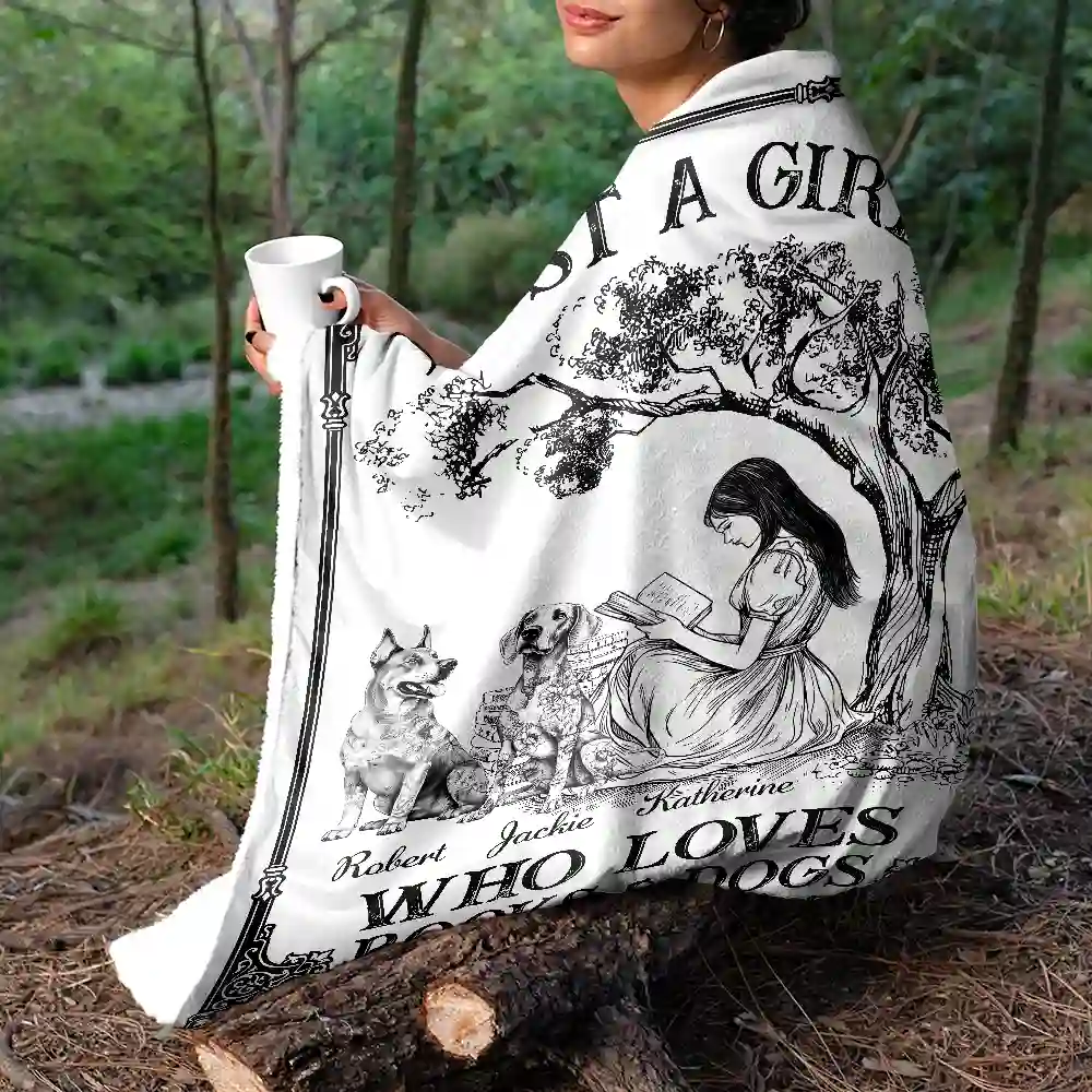 Once Upon A Time There Was A Girl Loved Books & Dogs Cats - Personalized Fleece Blanket, Sherpa Blanket - Image 5