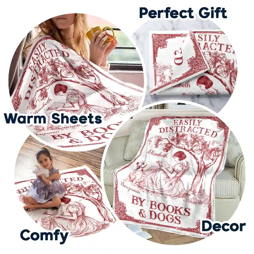 Once Upon A Time There Was A Girl Loved Books & Dogs Cats - Personalized Fleece Blanket, Sherpa Blanket - Image 7