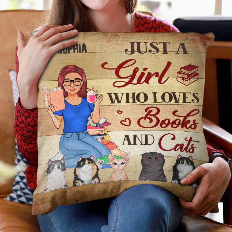 Once Upon A Time There Was A Girl Who Really Loved Books And Cats Reading - Gift For Women - Personalized Custom Pillow - Image 2