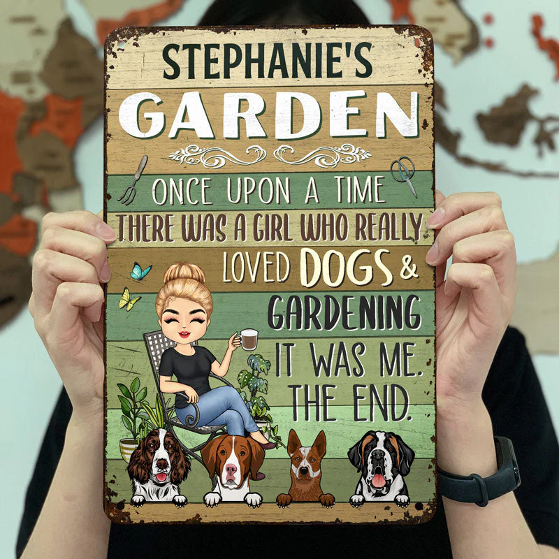 Once Upon A Time There Was A Girl Who Really Loved Dogs & Gardening Dog Lovers - Personalized Custom Classic Metal Signs - Image 3