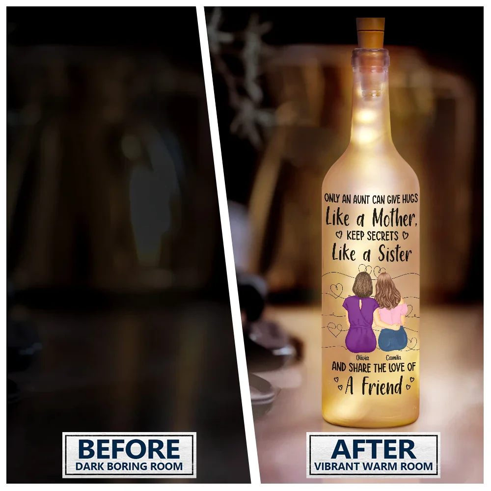 Only An Aunt Can Give Hugs Like A Mother - Personalized Bottle Light - Image 3