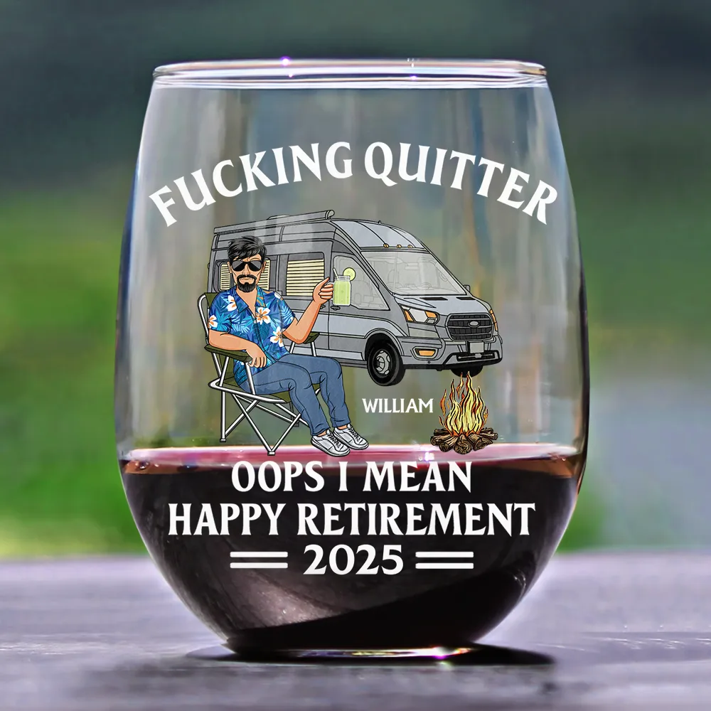 Oops I Mean Happy Retirement Camping - Personalized Stemless Wine Glass - Image 2