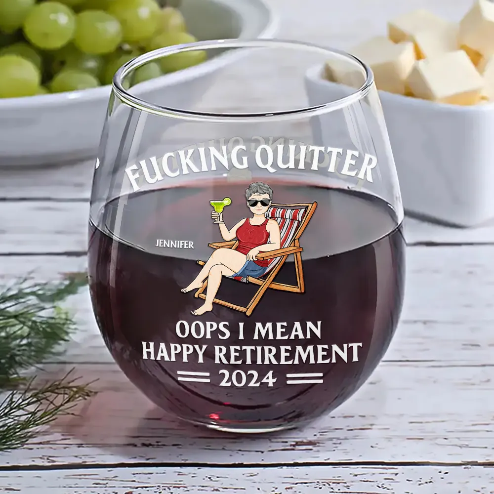 Oops I Mean Happy Retirement - Personalized Stemless Wine Glass - Image 6