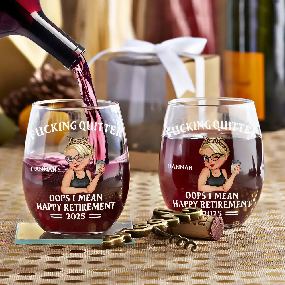Oops I Mean Happy Retirement Turban Woman - Personalized Stemless Wine Glass - Image 3