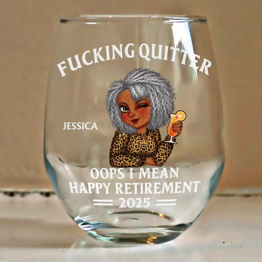 Oops I Mean Happy Retirement Turban Woman - Personalized Stemless Wine Glass - Image 4