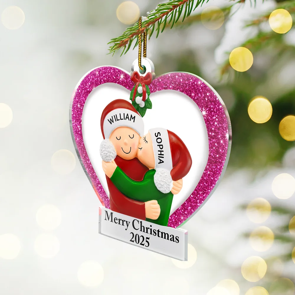 Our 1st Christmas Kisses Couple - Personalized Custom Shaped Acrylic Ornament - Image 2
