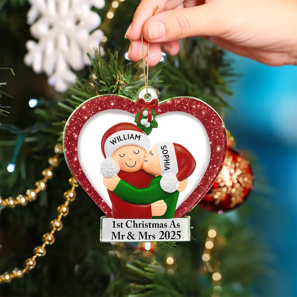 Our 1st Christmas Kisses Couple - Personalized Custom Shaped Acrylic Ornament - Image 4