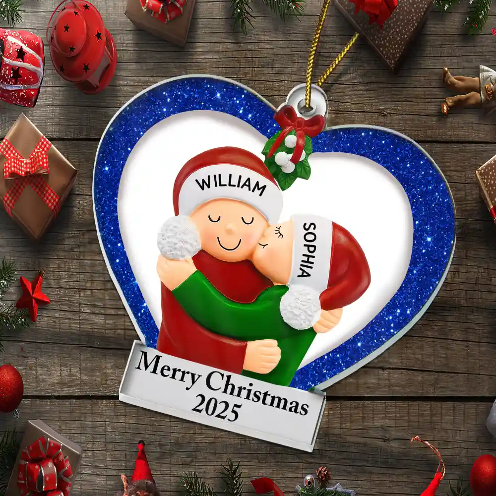 Our 1st Christmas Kisses Couple - Personalized Custom Shaped Acrylic Ornament - Image 5