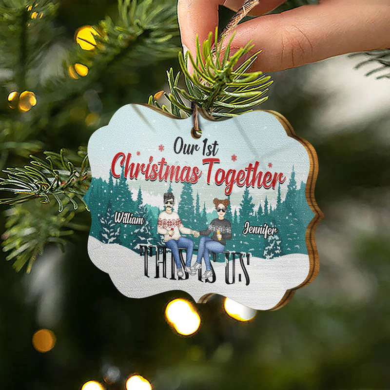 Our 1st Christmas Together - Christmas Gift For Couple - Personalized Custom Wooden Ornament - Image 2