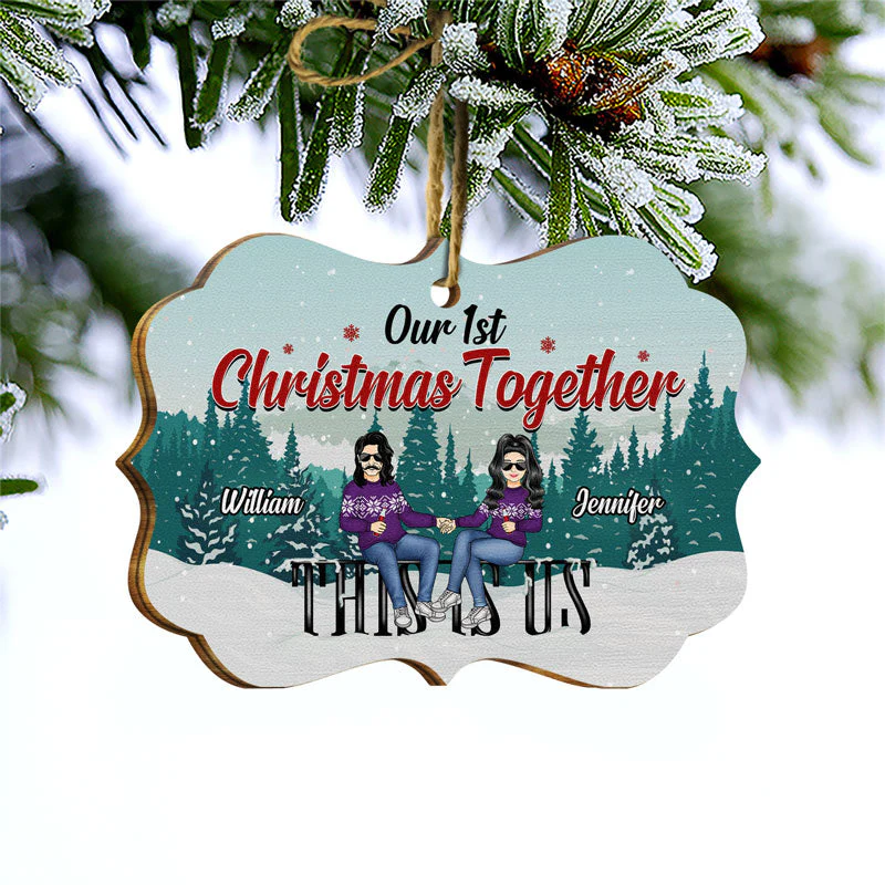 Our 1st Christmas Together - Christmas Gift For Couple - Personalized Custom Wooden Ornament - Image 3