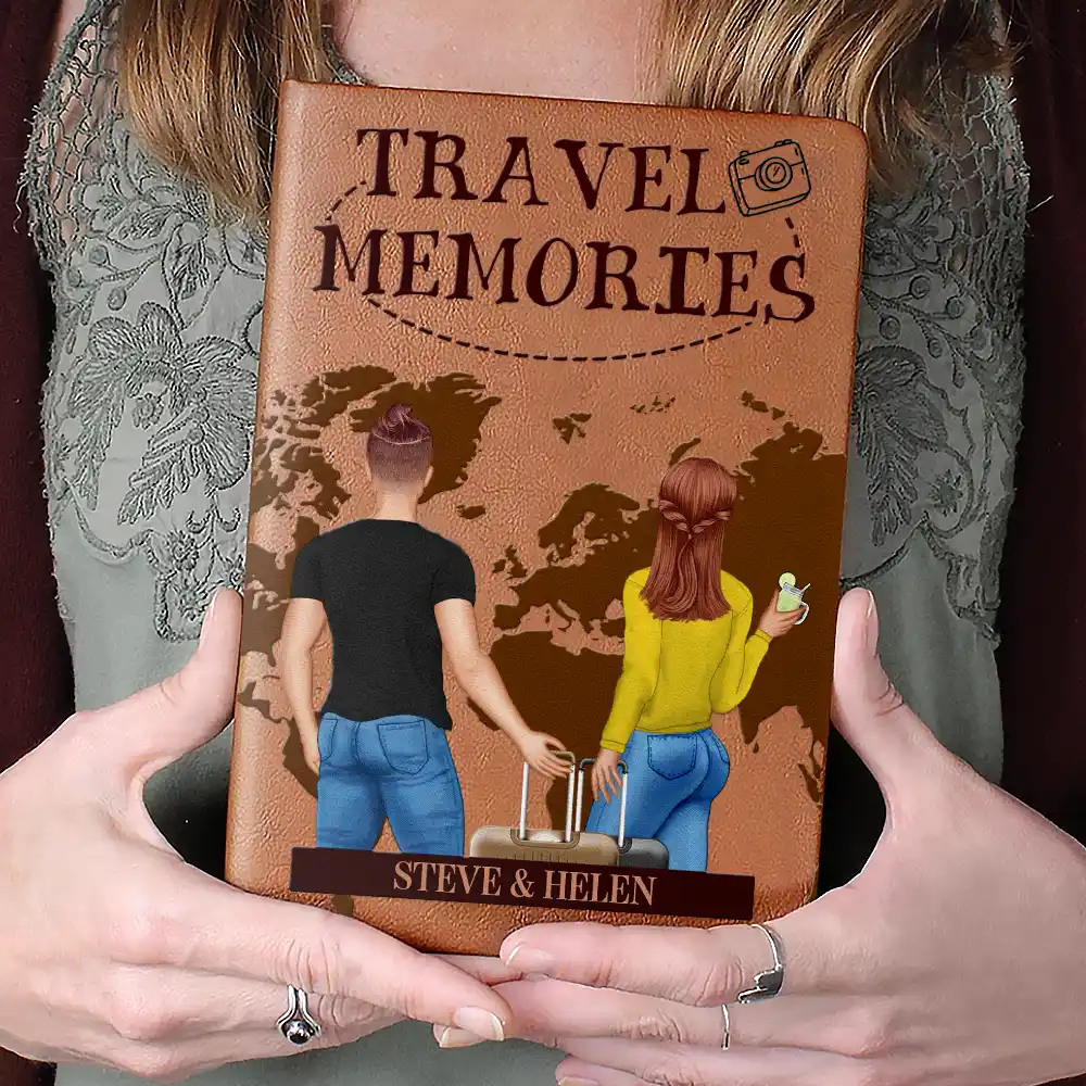 Our Adventure Book Travel Couple - Personalised Leather Journal - Image 4