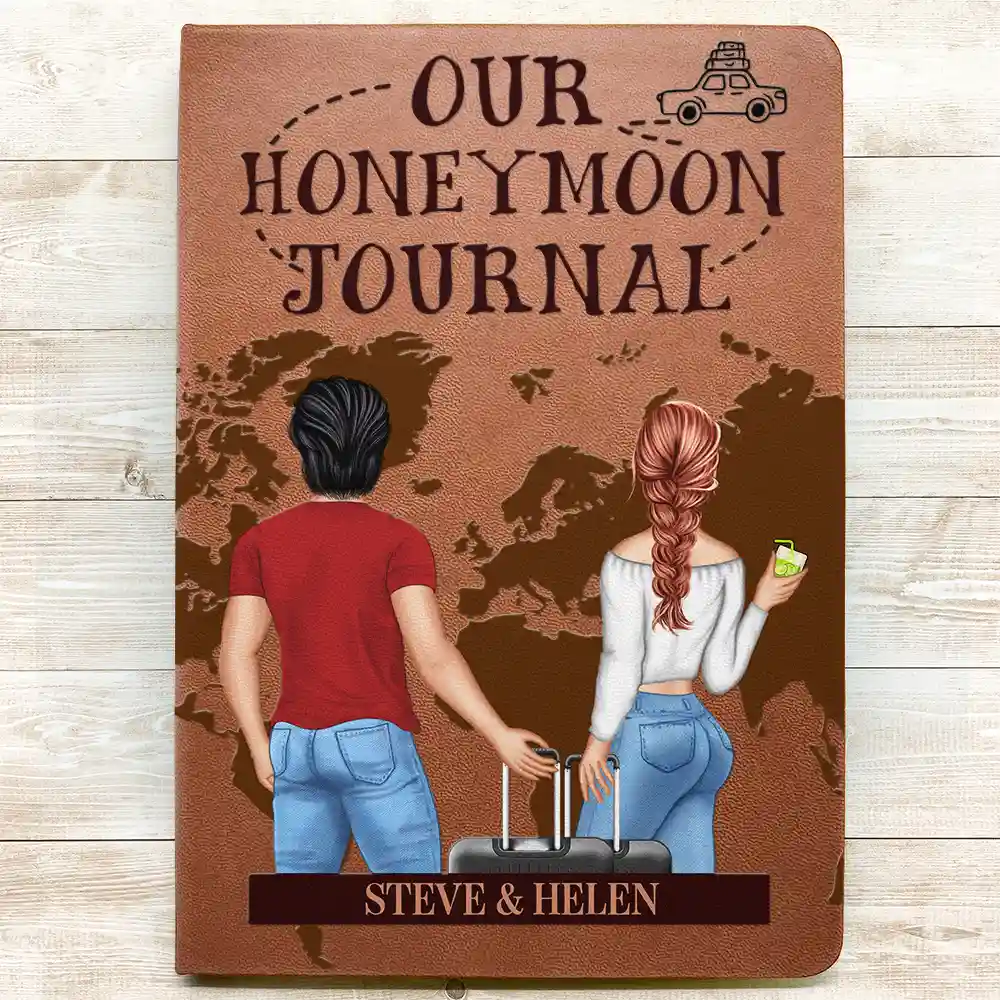 Our Adventure Book Travel Couple - Personalized Leather Journal - Image 3