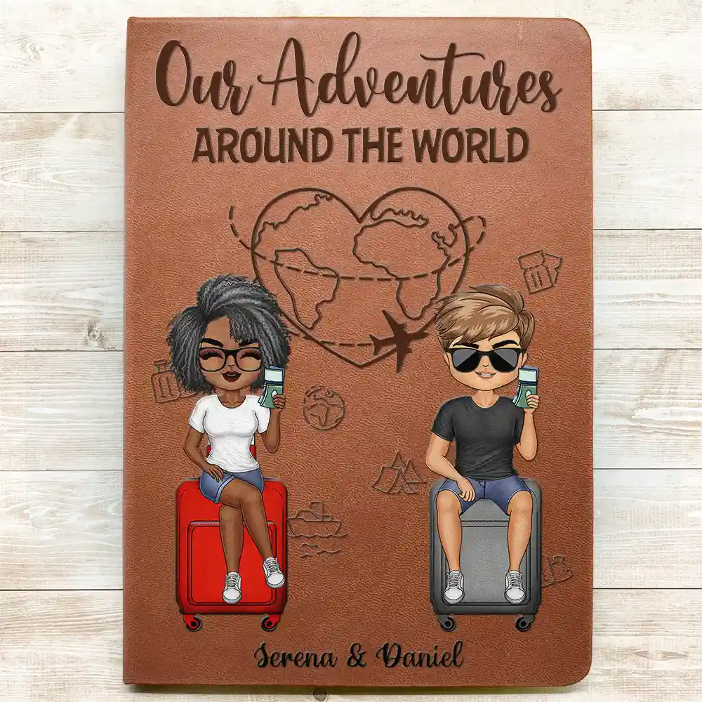 Our Adventures Around The World - Personalized Leather Journal - Image 3