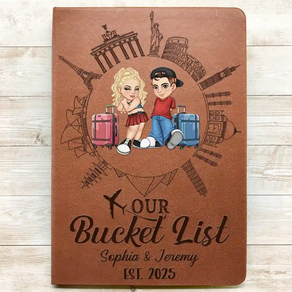 Our Bucket List Travel Couple - Personalized Leather Journal - Image 3