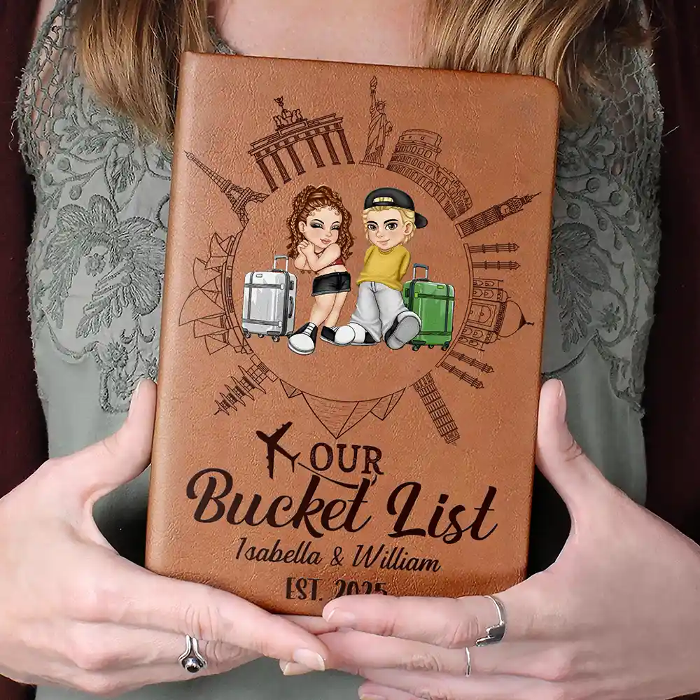 Our Bucket List Travel Couple - Personalized Leather Journal - Image 4