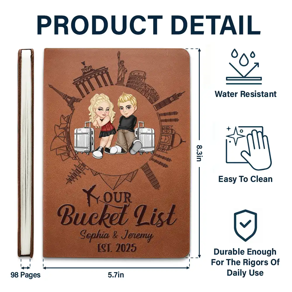 Our Bucket List Travel Couple - Personalized Leather Journal - Image 5