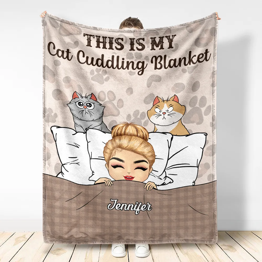 Our Cat Cuddling Blanket Chibi Couple - Personalized Fleece Blanket, Sherpa Blanket - Image 3