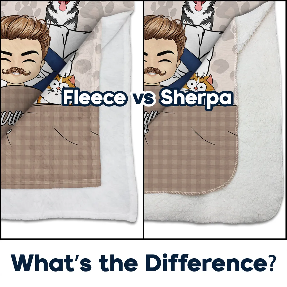 Our Cat Cuddling Blanket Chibi Couple - Personalized Fleece Blanket, Sherpa Blanket - Image 4