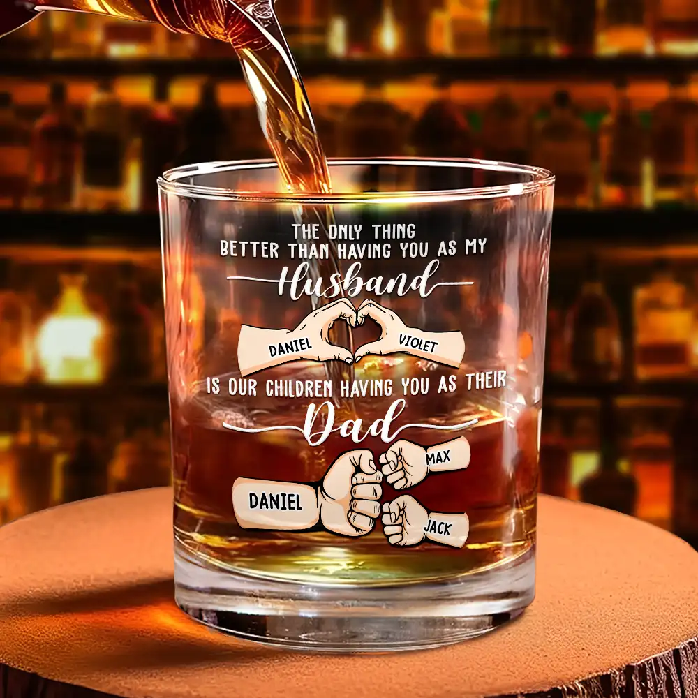 Our Children Having You As Their Dad - Personalized Whiskey Glass - Image 4