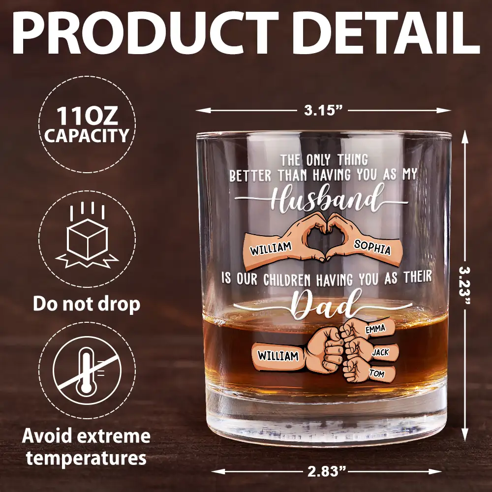 Our Children Having You As Their Dad - Personalized Whiskey Glass - Image 5