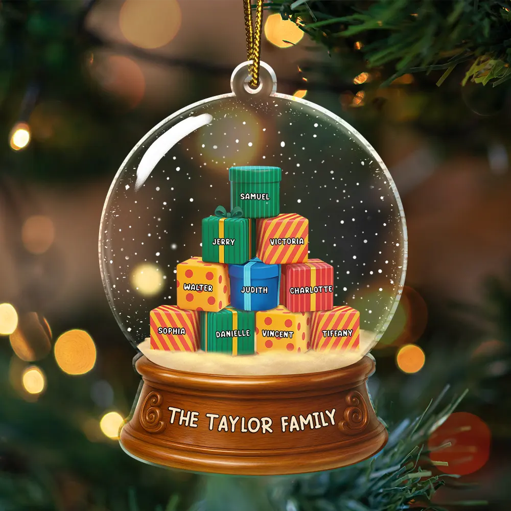 Our Family 3D Effect Pile Of Gilfs - Personalized Custom Shaped Acrylic Ornament - Image 4