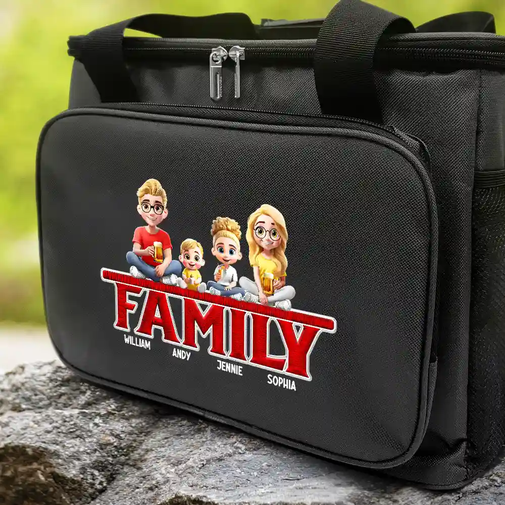 Our Family - Embroidery Text Effect Printed, Personalized Lunch Bag, Cooling Tote - Image 2