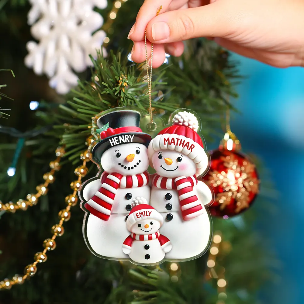 Our First Christmas As A Family Of Three Snow Family 3D Effect - Personalized Custom Shaped Acrylic Ornament - Image 4