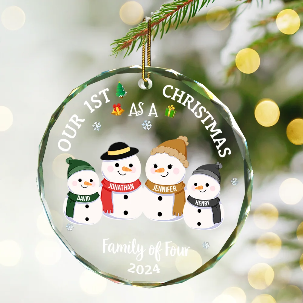 Our First Christmas As A Family - Personalized Circle Glass Ornament - Image 2