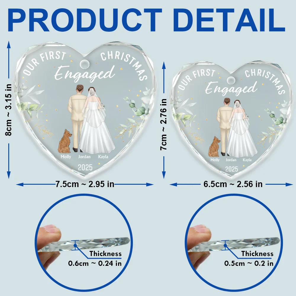 Our First Christmas As Mr & Mrs Wedding Couple Pet - Personalized Heart Shaped Glass Ornament - Image 5