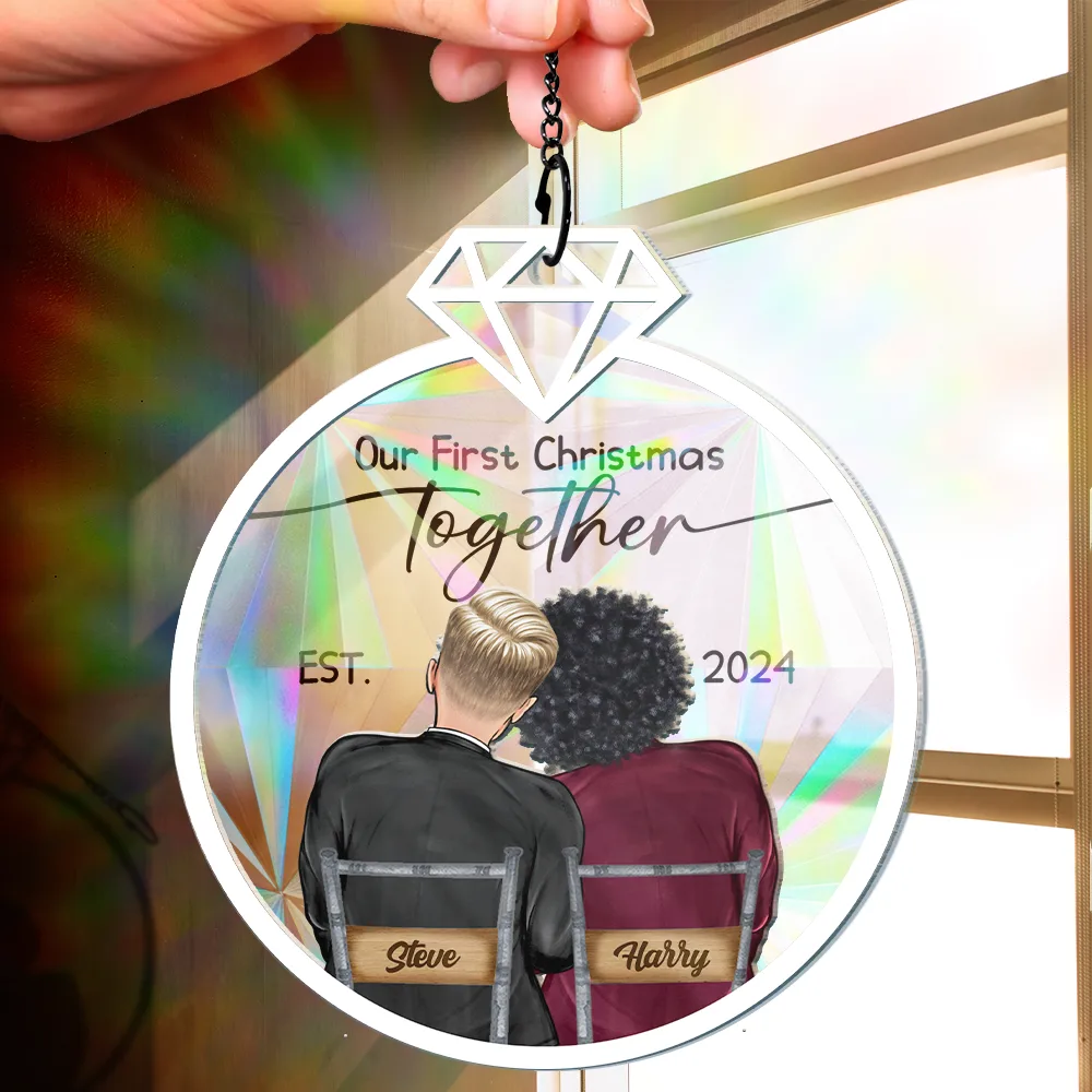 Our First Christmas Couples - Personalized Window Hanging Rainbow Suncatcher - Image 2