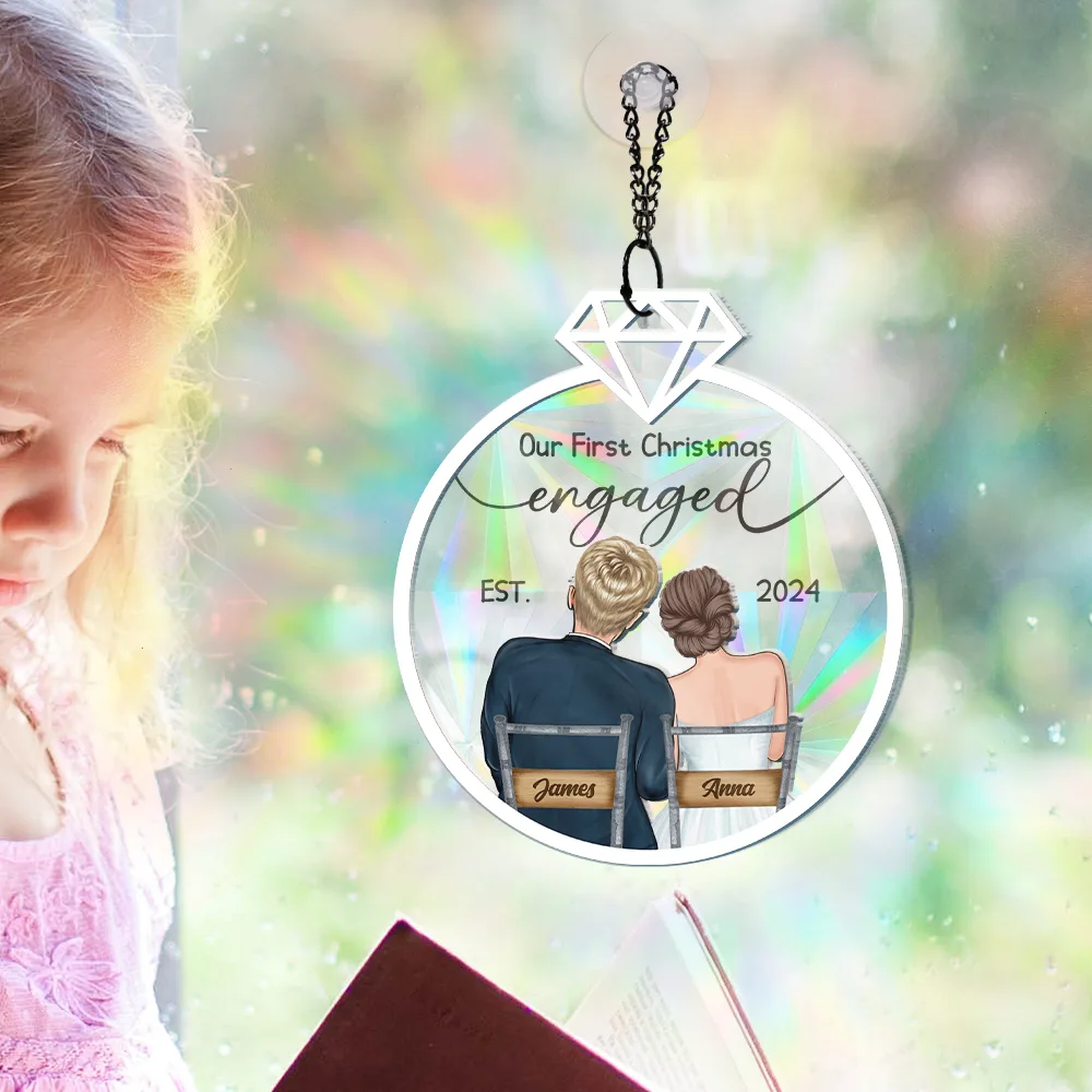 Our First Christmas Couples - Personalized Window Hanging Rainbow Suncatcher - Image 5