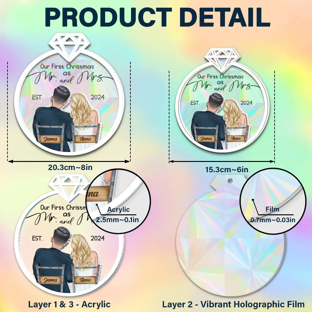 Our First Christmas Couples - Personalized Window Hanging Rainbow Suncatcher - Image 6