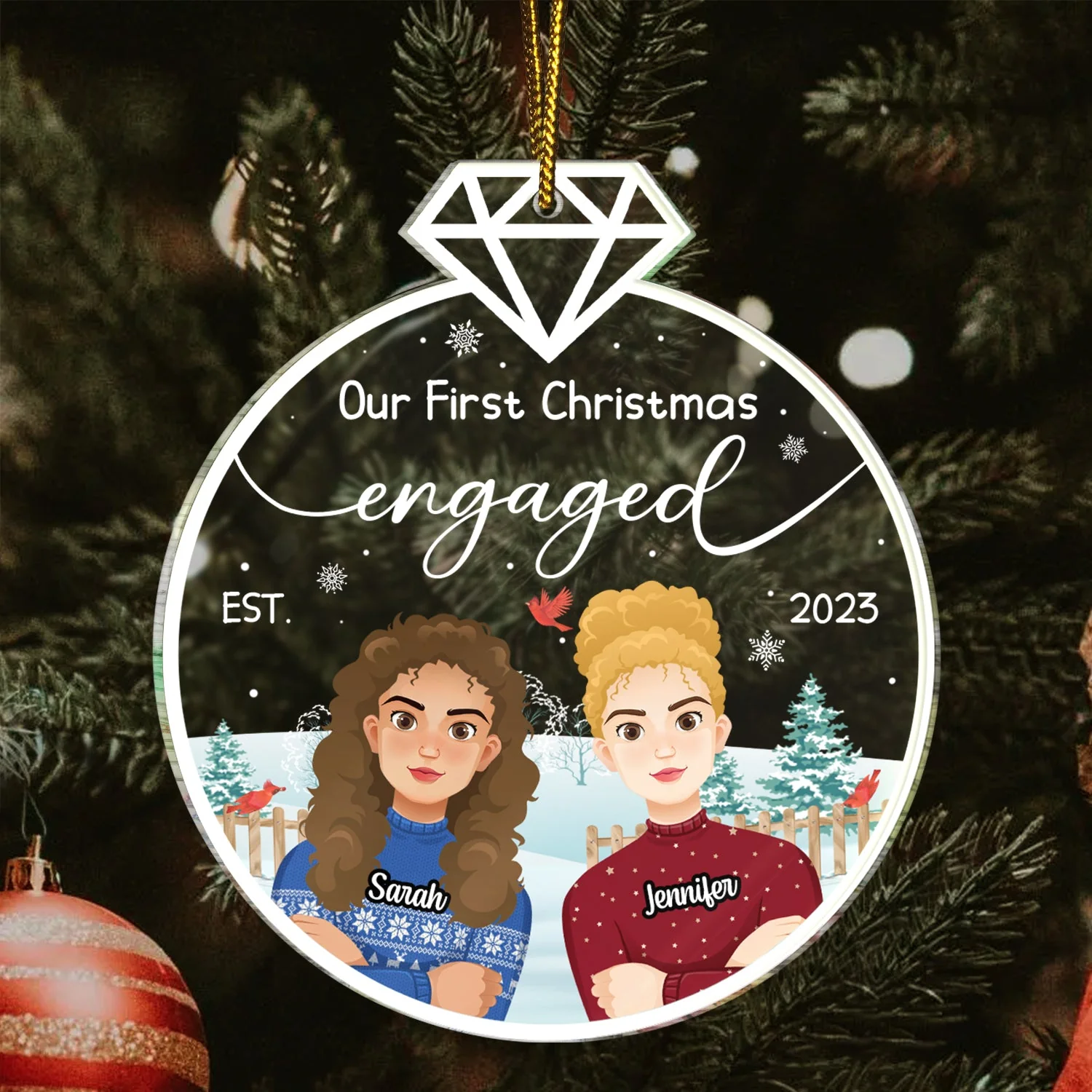 Our First Christmas Engaged Married - Gift For Couples - Personalized Custom Shaped Acrylic Ornament - Image 3