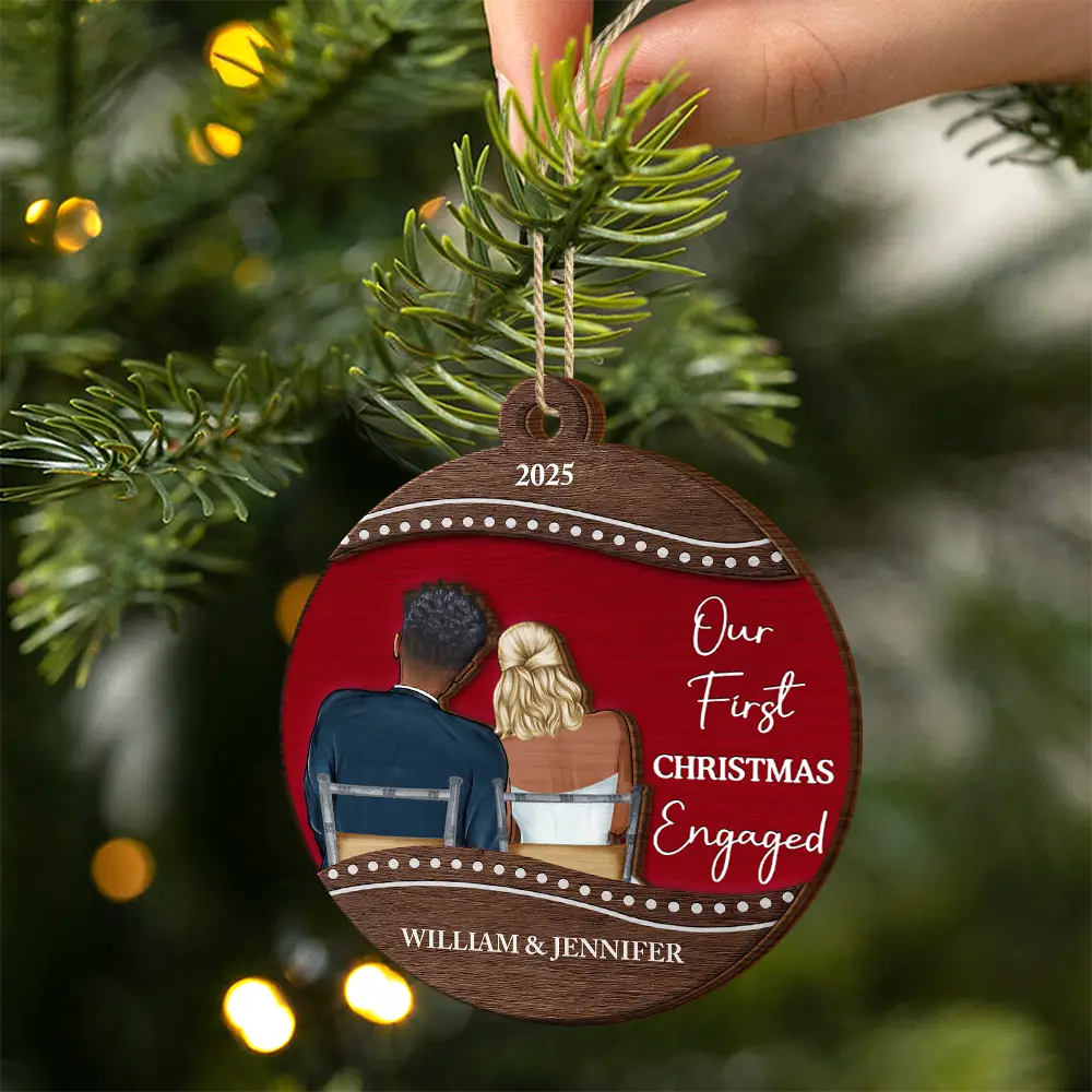 Our First Christmas Married Couple - Personalized 2-Layered Wooden Ornament - Image 2