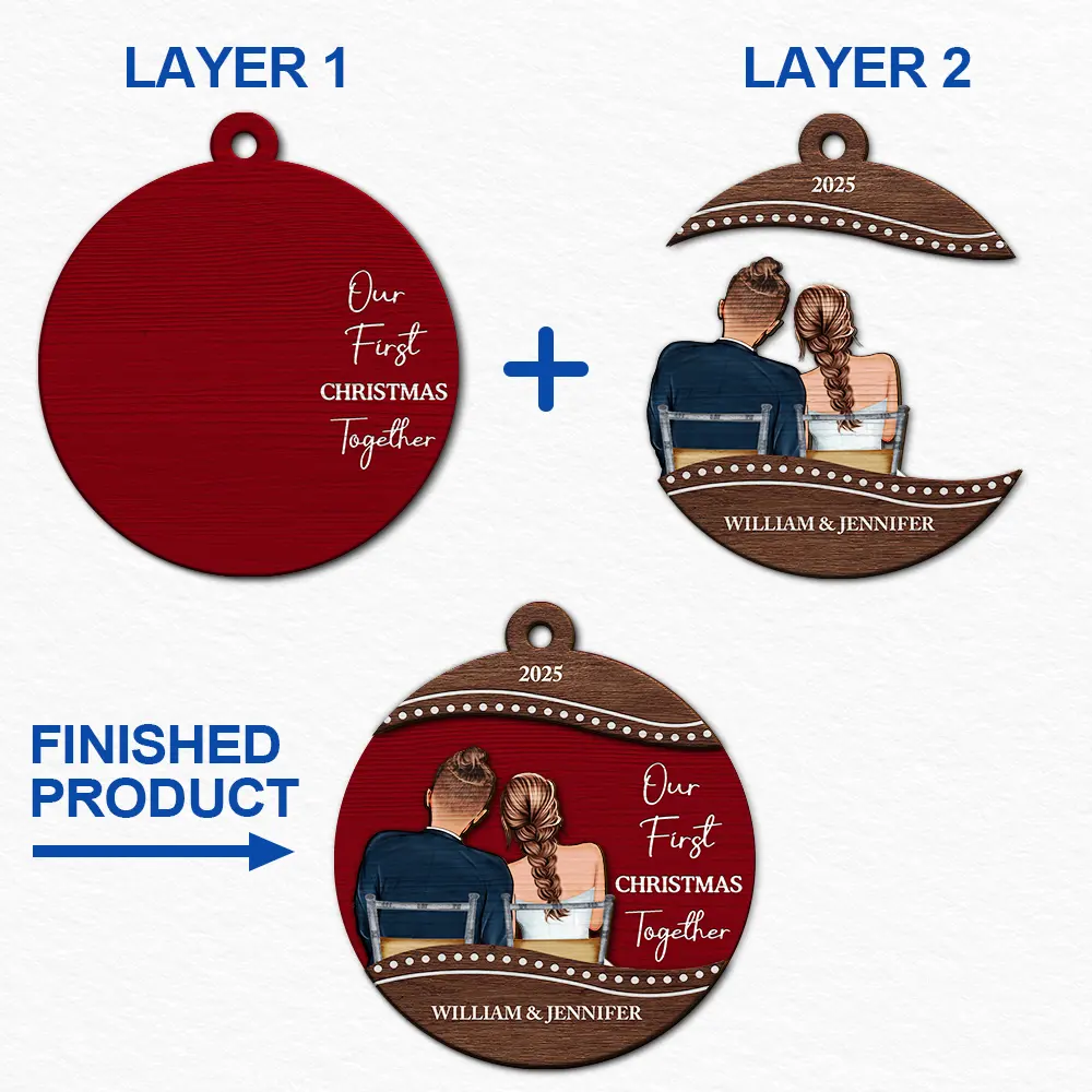 Our First Christmas Married Couple - Personalized 2-Layered Wooden Ornament - Image 6