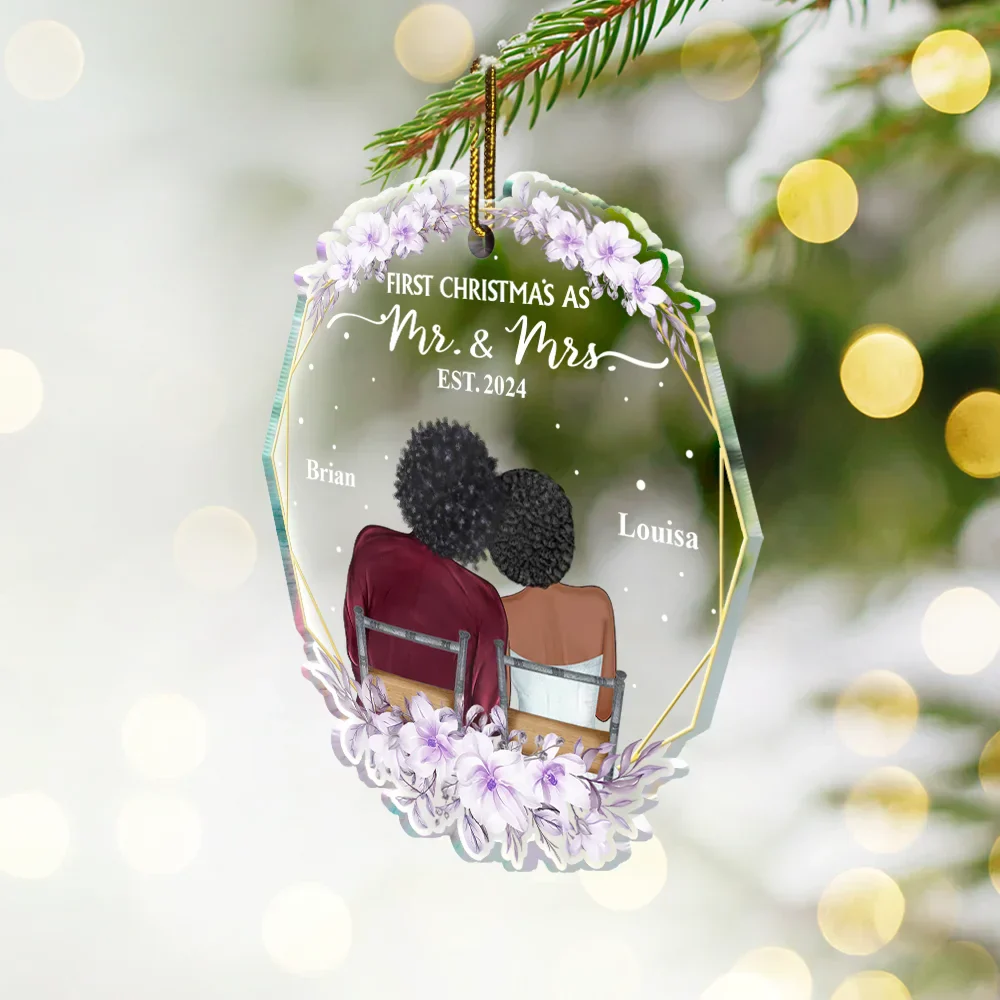 Our First Christmas Married Couples - Personalized Custom Shaped Acrylic Ornament - Image 2