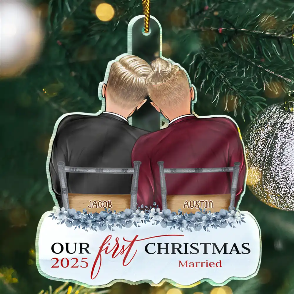 Our First Christmas Married Couples - Personalized Custom Shaped Acrylic Ornament - Image 2
