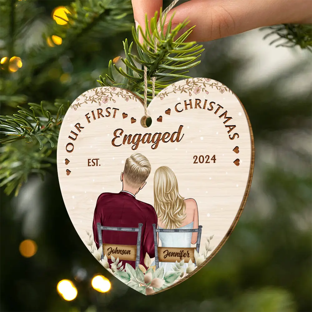 Our First Christmas Married Couples - Personalized Custom Shaped Wooden Ornament - Image 2