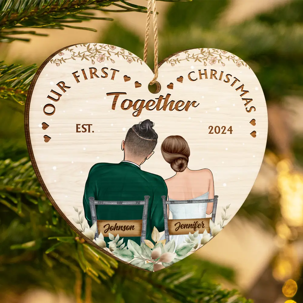 Our First Christmas Married Couples - Personalized Custom Shaped Wooden Ornament - Image 3