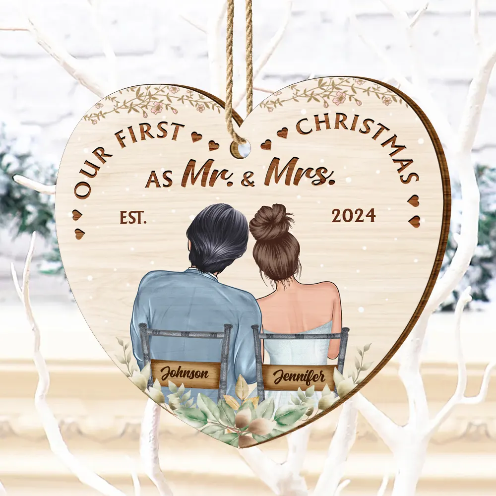 Our First Christmas Married Couples - Personalized Custom Shaped Wooden Ornament - Image 4