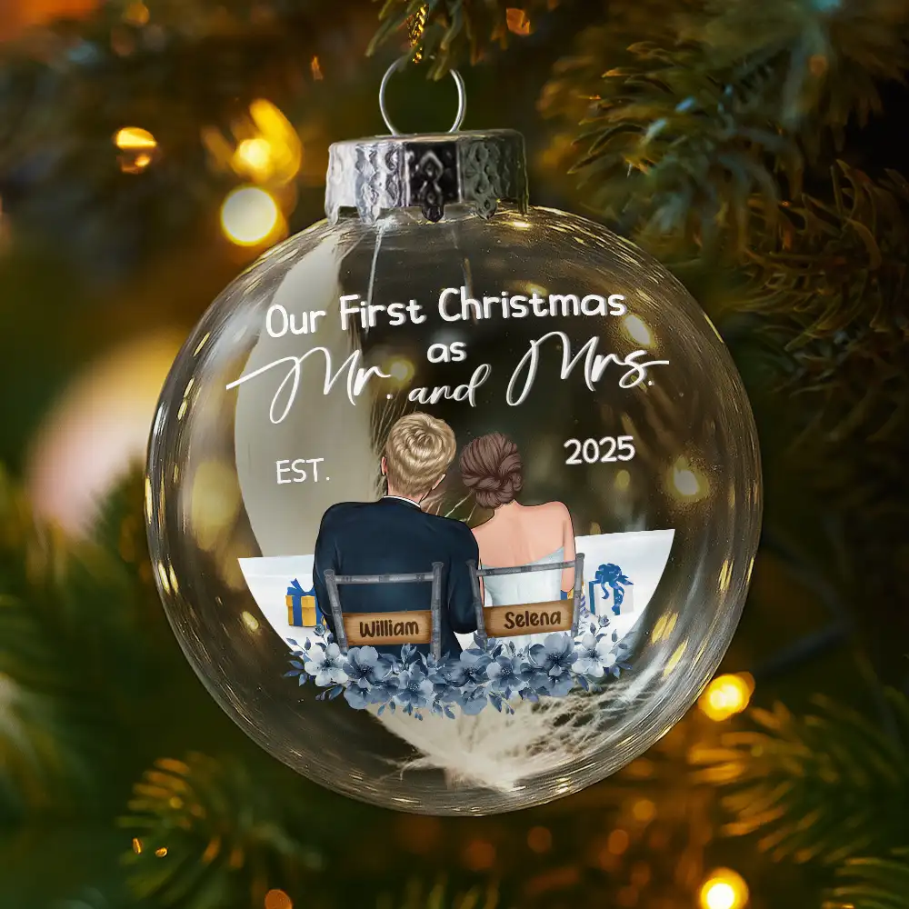 Our First Christmas Married Couples - Personalized Glass Bauble Ornament - Image 4