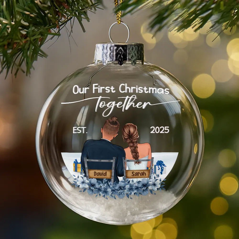 Our First Christmas Married Couples - Personalized Glass Bauble Ornament - Image 5