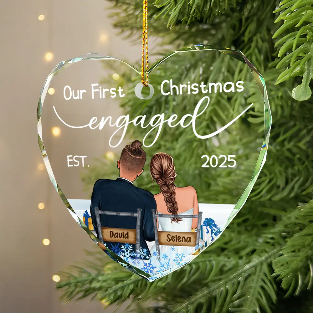 Our First Christmas Married Couples - Personalized Heart Shaped Glass Ornament - Image 2