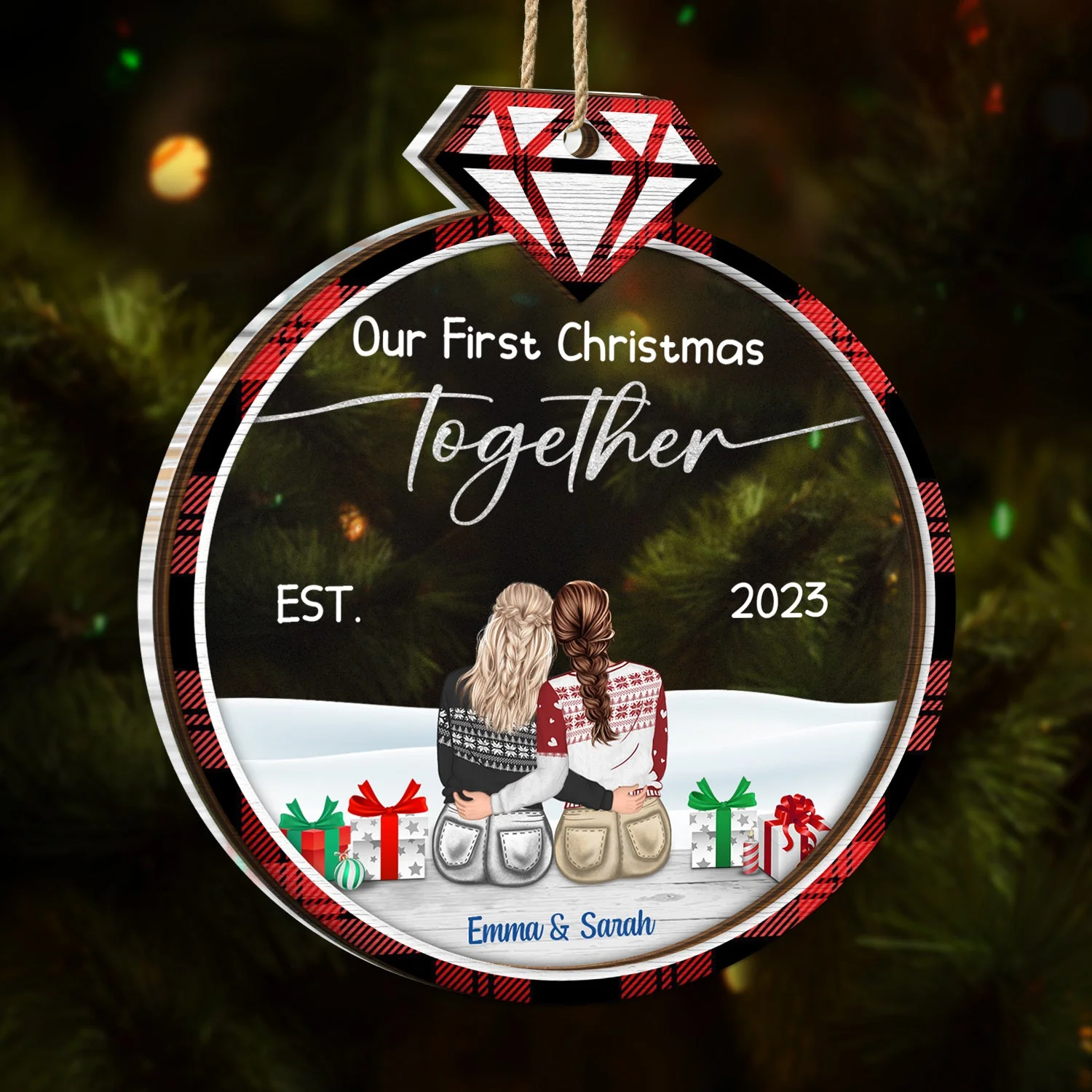 Our First Christmas Married - Gift For Couples - Personalized 2-Layered Mix Ornament - Image 3