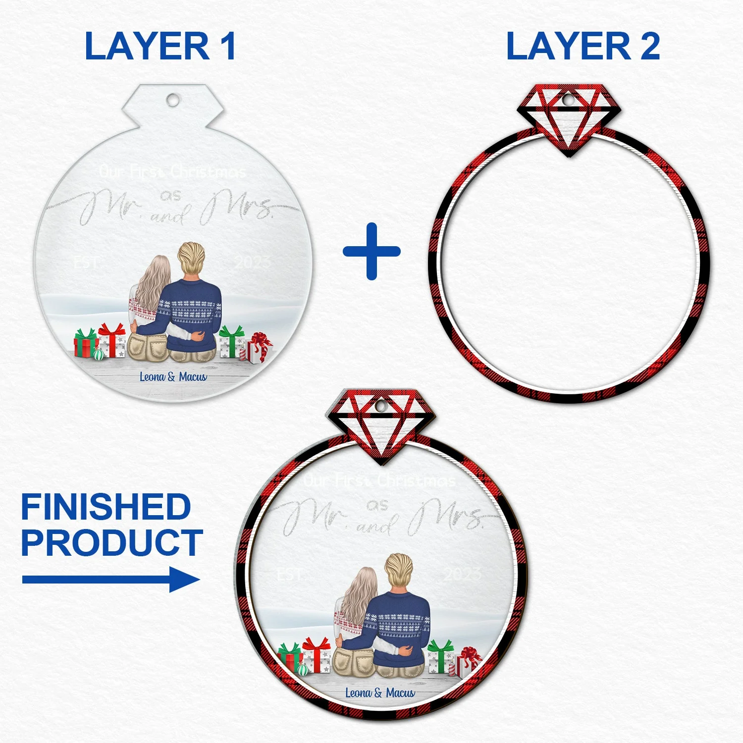 Our First Christmas Married - Gift For Couples - Personalized 2-Layered Mix Ornament - Image 6
