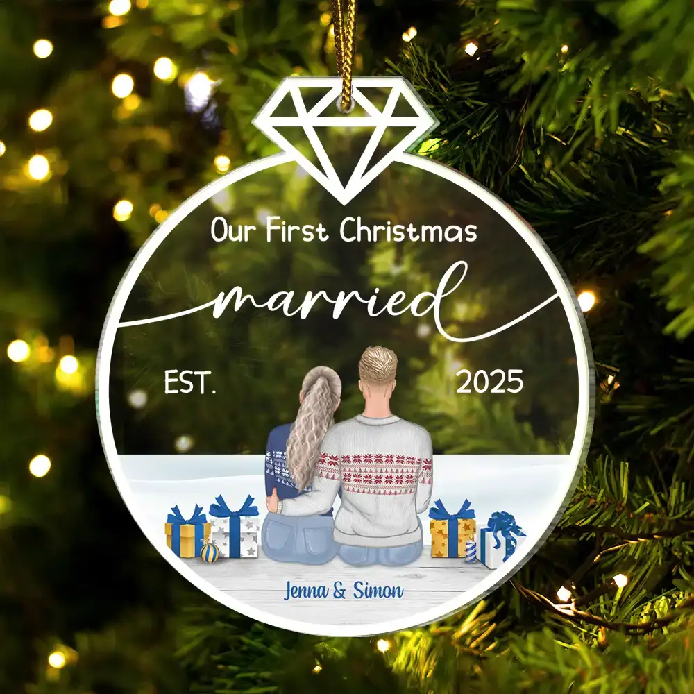 Our First Christmas Married - Gift For Couples - Personalized Custom Shaped Acrylic Ornament