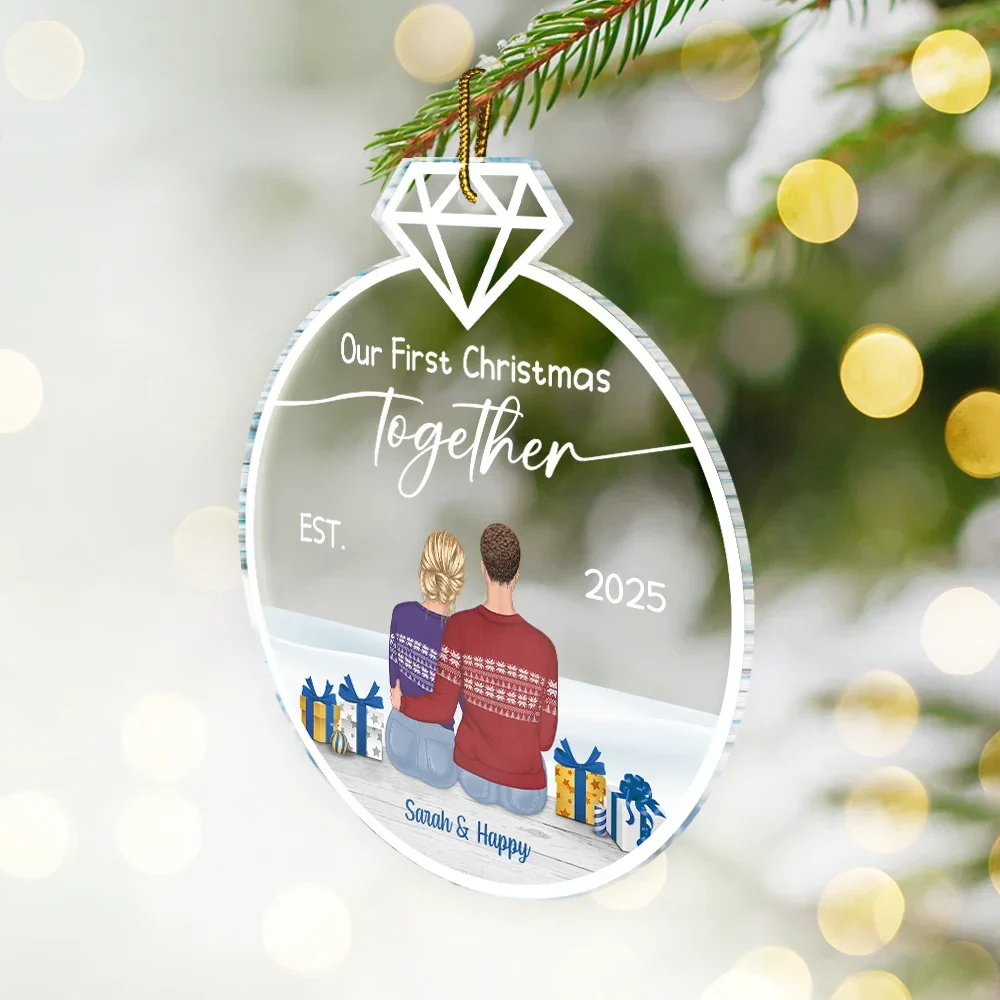 Our First Christmas Married - Gift For Couples - Personalized Custom Shaped Acrylic Ornament - Image 2