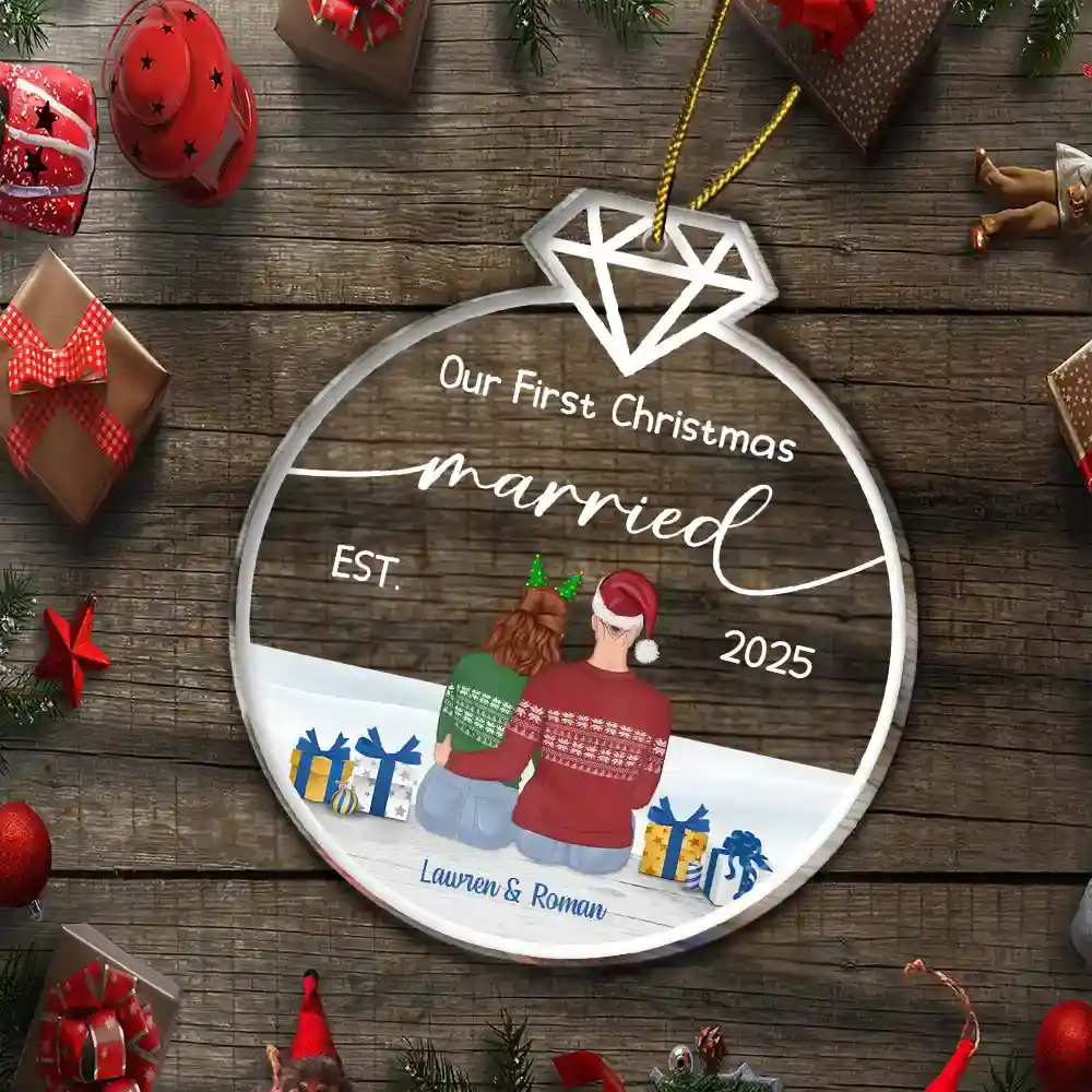 Our First Christmas Married - Gift For Couples - Personalized Custom Shaped Acrylic Ornament - Image 5