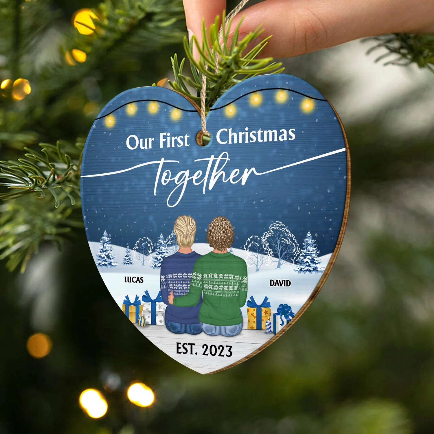 Our First Christmas Married - Gift For Couples - Personalized Custom Shaped Wooden Ornament - Image 2