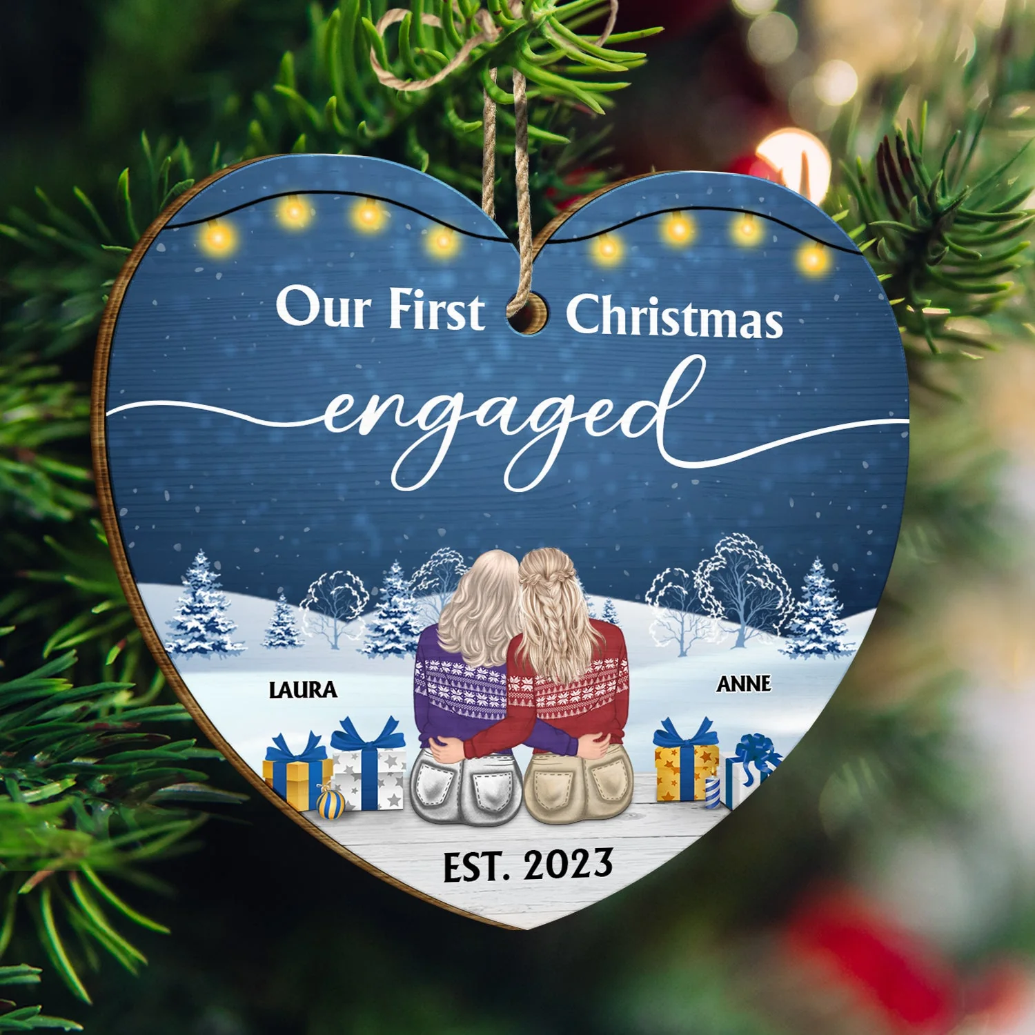 Our First Christmas Married - Gift For Couples - Personalized Custom Shaped Wooden Ornament - Image 3